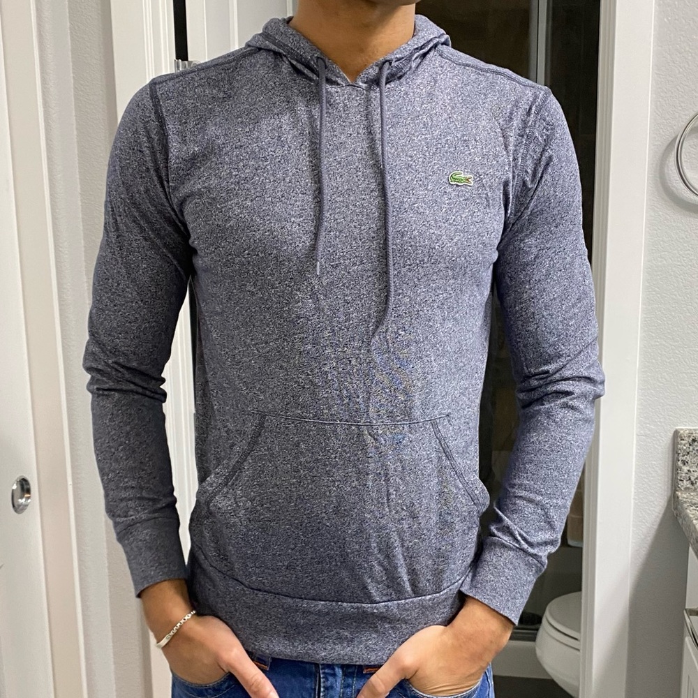 Lacoste Men's Heathered Blue Hooded Pullover Sweatshirt